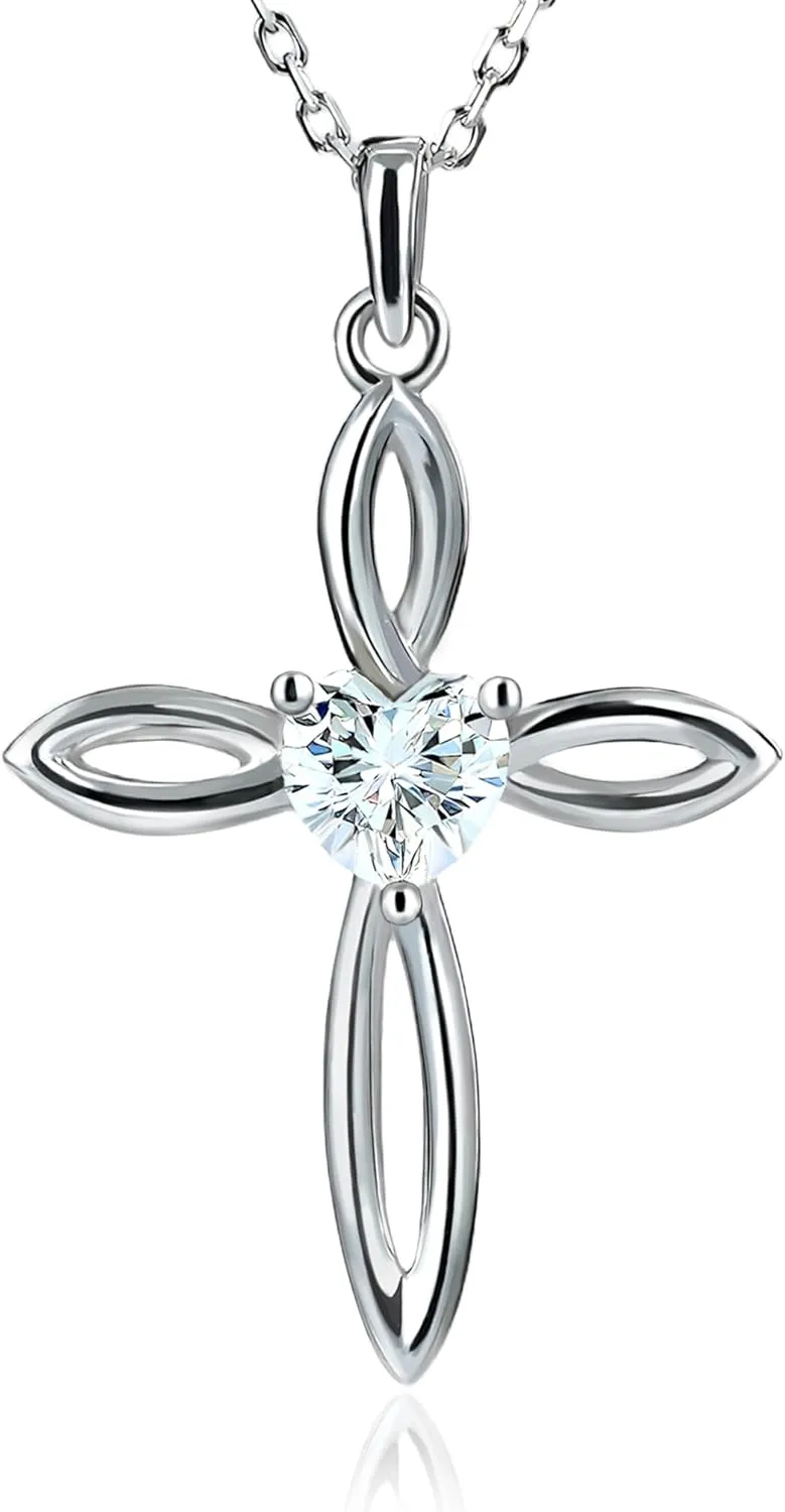 1 Carat Heart-Shaped Moissanite Celtic Knot Sterling Silver Cross Pendant Necklace  Ideal Gift for Her, Luxurious Religious Jewelry with Meaningful Design