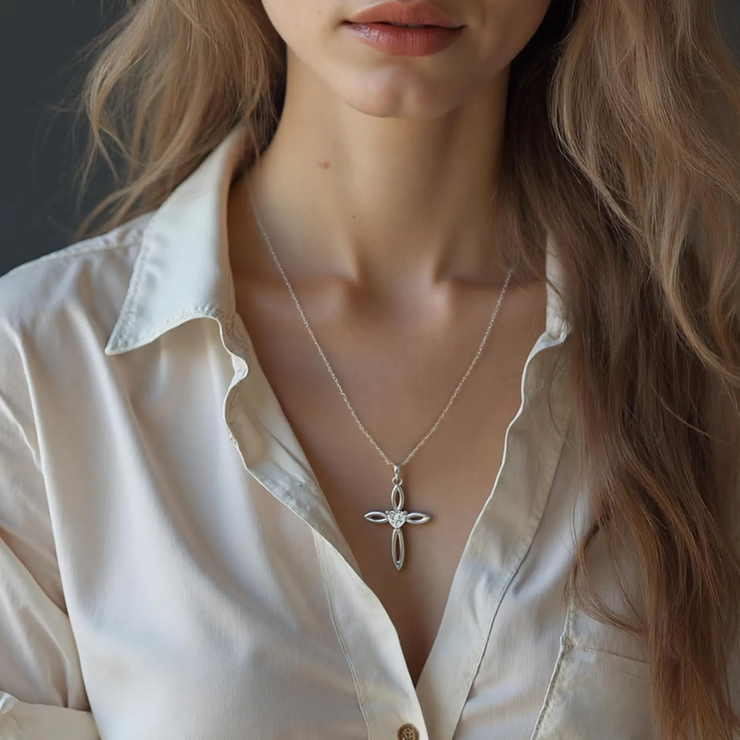 1 Carat Heart-Shaped Moissanite Celtic Knot Sterling Silver Cross Pendant Necklace  Ideal Gift for Her, Luxurious Religious Jewelry with Meaningful Design