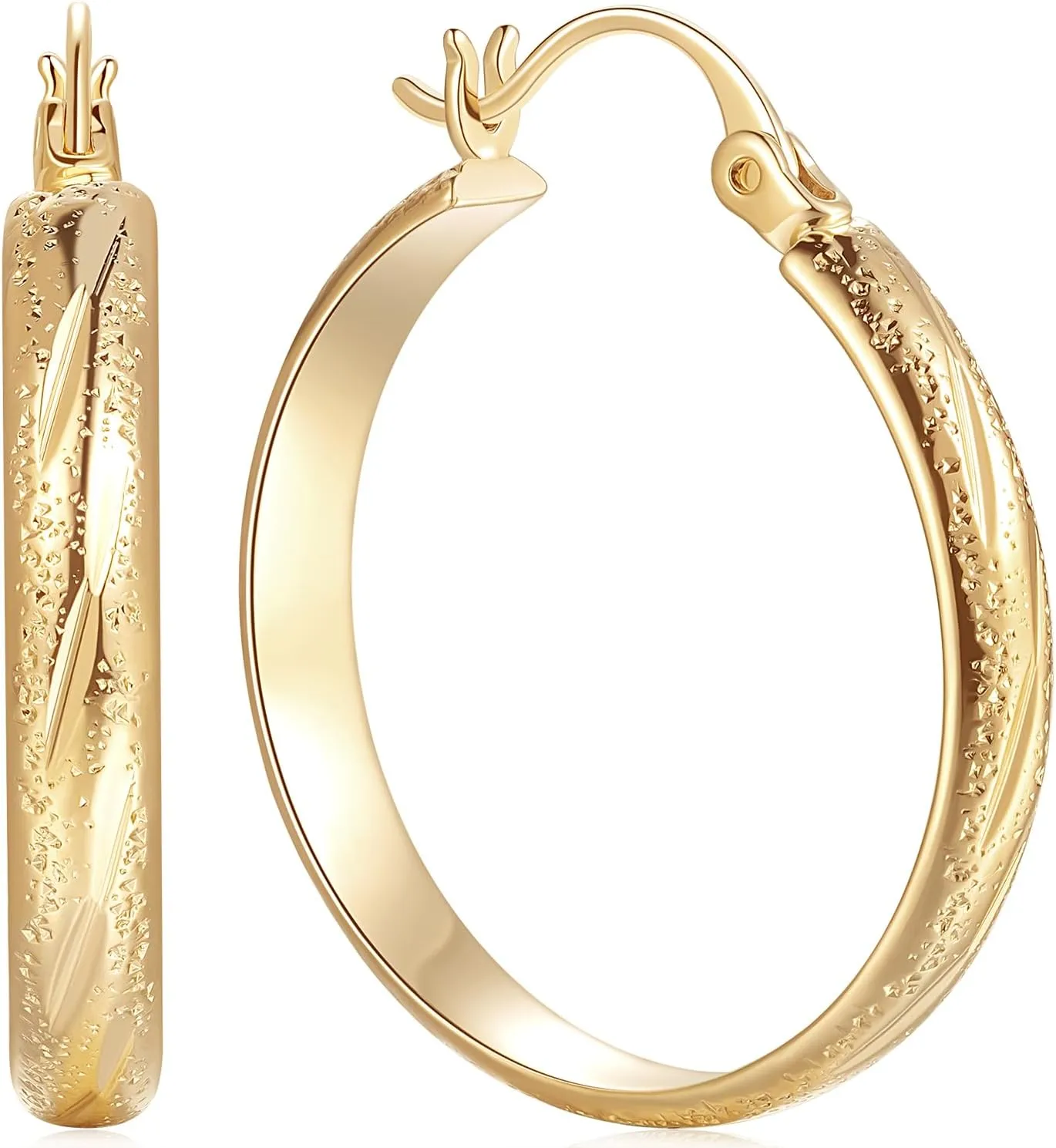 14K Gold Hoop Earrings for Women Trendy Grainy Gold Hoop Earrings Gold Jewelry Womens Earrings 20/25/30mm