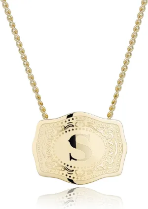 14K Gold-Plated Initial Letter Pendant Necklace with Embossed Belt Buckle, Buy 1 Get 2 Chains, Personalized Necklace for Women