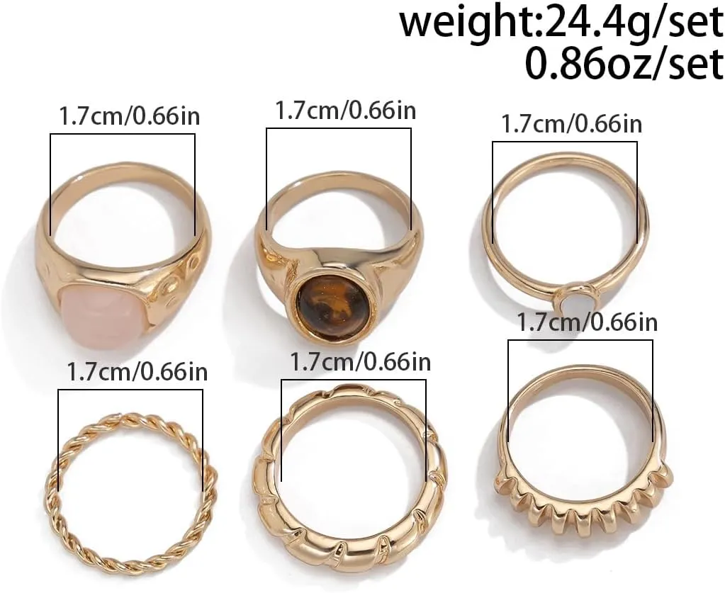 14K Gold Plated Stackable Knuckle Rings Set for Women Trendy Chunky Simulation Gemstone Signet Rings Dainty Midi Finger Rings Pack Aesthetic Statement Jewelry for Bridesmaid Wedding Gifts