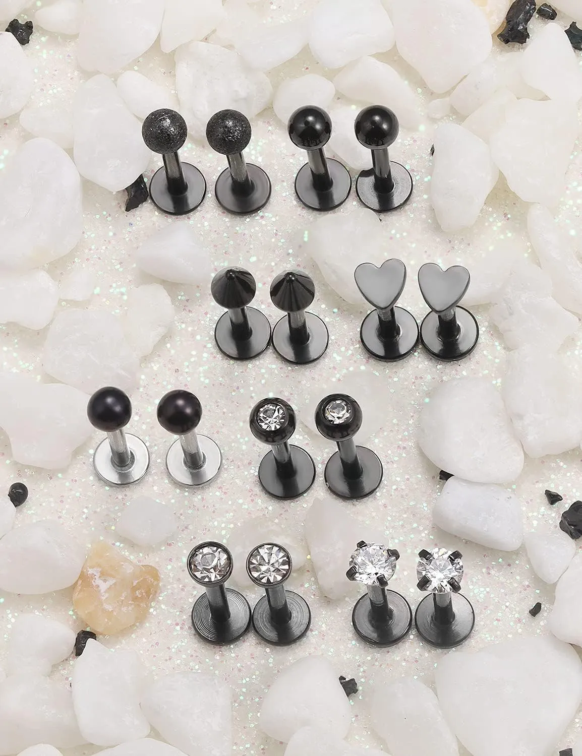 16G Lip Rings for Women Stainless Steel Lip Rings Studs Medusa Labret Monroe Piercing Jewelry Tragus Helix Cartilage Forward Earrings Piercing Jewelry for Men 3mm CZ Diamonds Lip Ring 8 Pairs