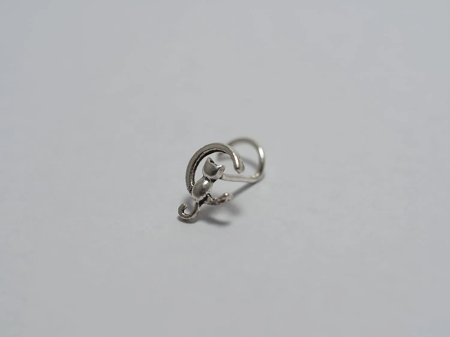 18, 20 Gauge Nose Stud,Cat on the moon Nose Stud,Animal nose screw, Jewelry Nose Stud, Body Piercing Jewelry, Nose Piercing, Body Jewelry