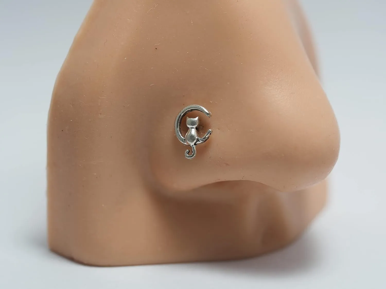 18, 20 Gauge Nose Stud,Cat on the moon Nose Stud,Animal nose screw, Jewelry Nose Stud, Body Piercing Jewelry, Nose Piercing, Body Jewelry