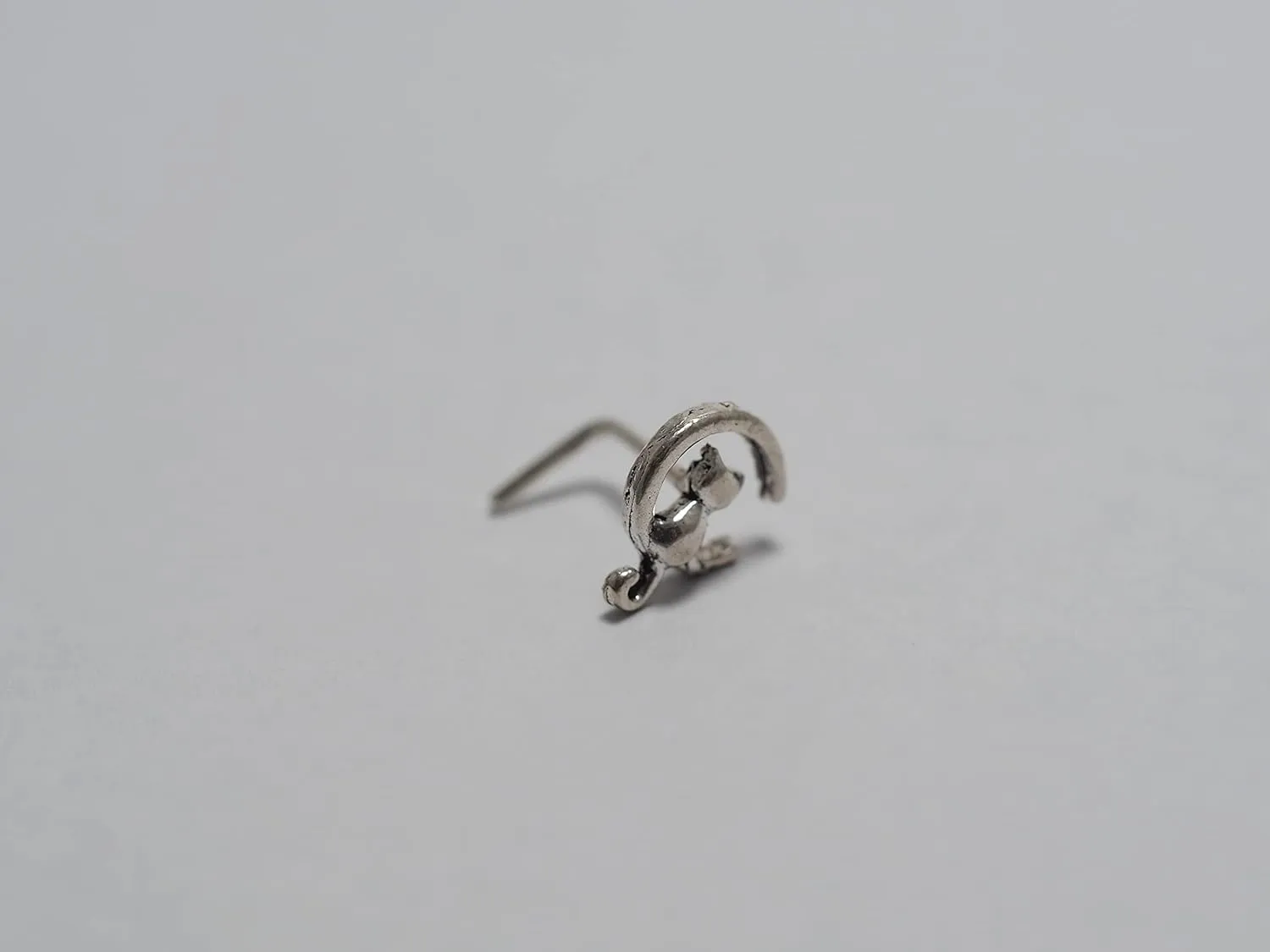 18, 20 Gauge Nose Stud,Cat on the moon Nose Stud,Animal nose screw, Jewelry Nose Stud, Body Piercing Jewelry, Nose Piercing, Body Jewelry