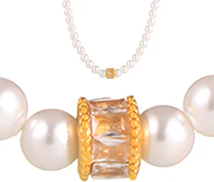 18K Gold Plated White Pearl Necklaces for Women,3mm-5mm Small Pearls Choker with Heart Block Barrel Pendant, Dainty Beaded Chain, Mother's Day Gifts
