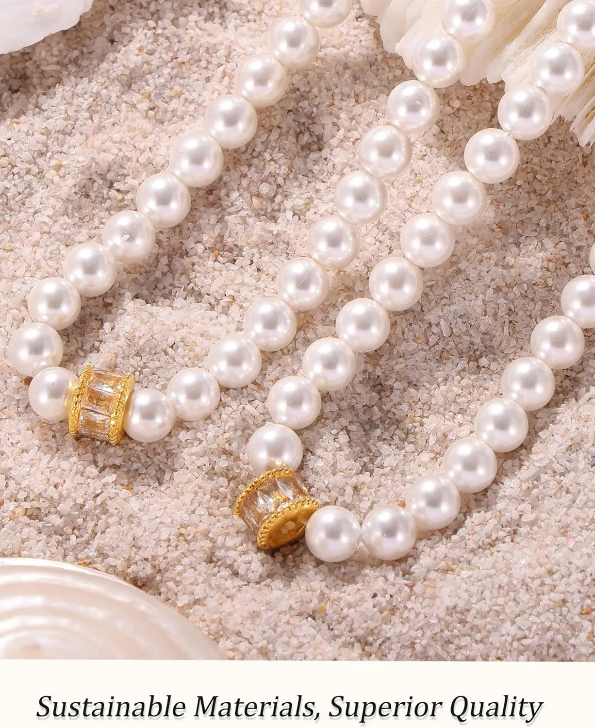 18K Gold Plated White Pearl Necklaces for Women,3mm-5mm Small Pearls Choker with Heart Block Barrel Pendant, Dainty Beaded Chain, Mother's Day Gifts