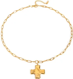 18k Gold Stainless Steel Hammered Cross Pendant Paperclip Chain Necklace 44.5 5cm | Modern Cross Necklace | Trendy Paperclip Chain Jewelry