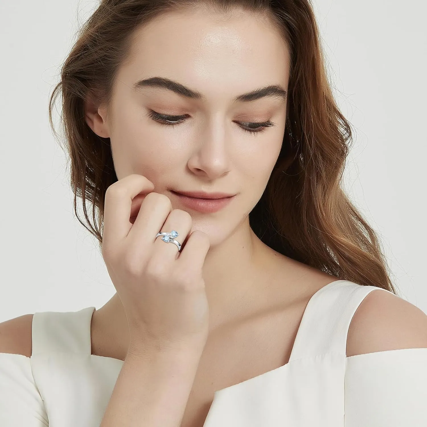 1CT Adjustable Women Heart Ring 925 Sterling Silver Birthstone Rings for Women Promise Ring for her Simulated Gemstone Statement Stackable Band Width 2mm Open Size 5~9