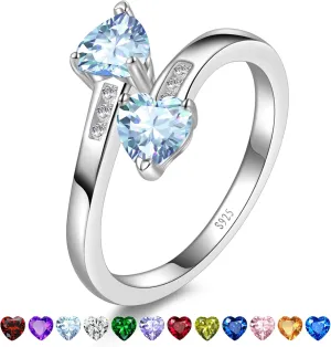 1CT Adjustable Women Heart Ring 925 Sterling Silver Birthstone Rings for Women Promise Ring for her Simulated Gemstone Statement Stackable Band Width 2mm Open Size 5~9