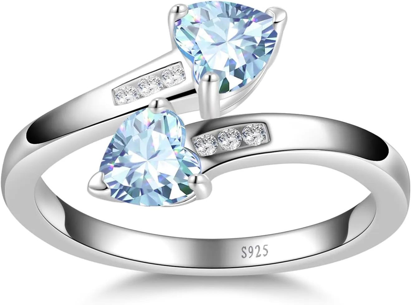 1CT Adjustable Women Heart Ring 925 Sterling Silver Birthstone Rings for Women Promise Ring for her Simulated Gemstone Statement Stackable Band Width 2mm Open Size 5~9