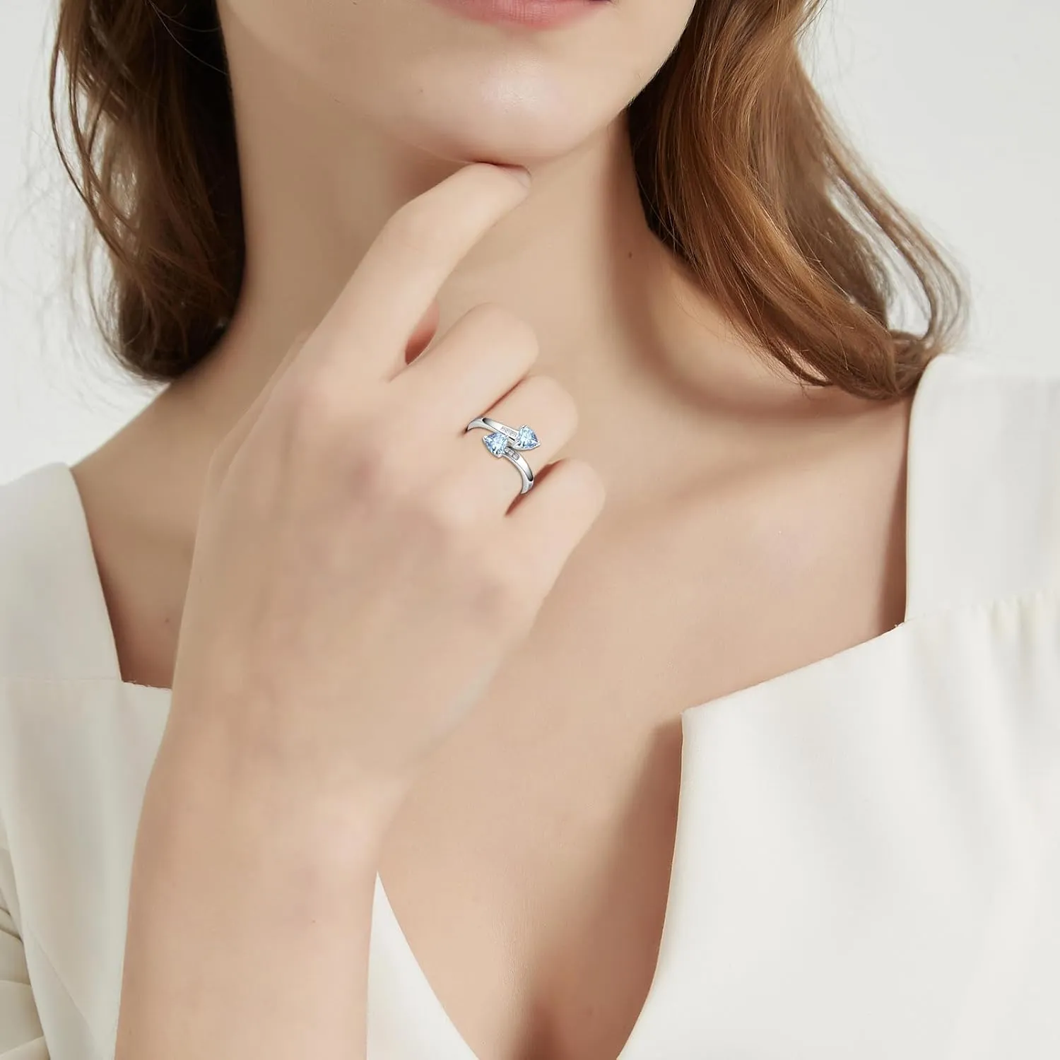 1CT Adjustable Women Heart Ring 925 Sterling Silver Birthstone Rings for Women Promise Ring for her Simulated Gemstone Statement Stackable Band Width 2mm Open Size 5~9