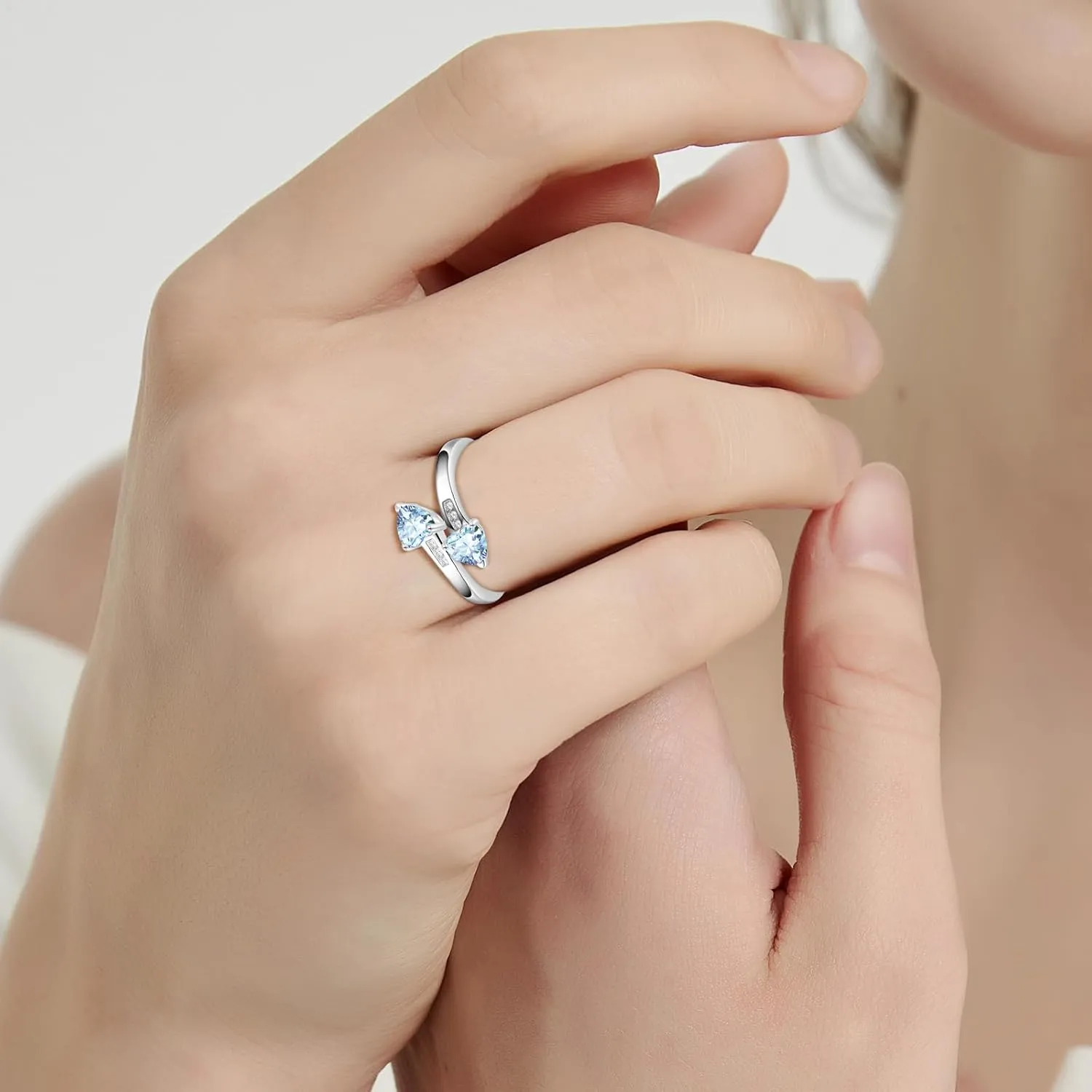 1CT Adjustable Women Heart Ring 925 Sterling Silver Birthstone Rings for Women Promise Ring for her Simulated Gemstone Statement Stackable Band Width 2mm Open Size 5~9