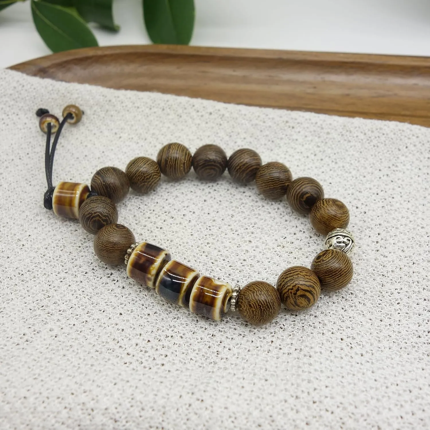 2 Handmade Green Boho Bracelets for Women, Bohemian Ceramic Beads Bracelets for Friends, Trendy Porcelain Stone Beaded Bracelets for Sisters