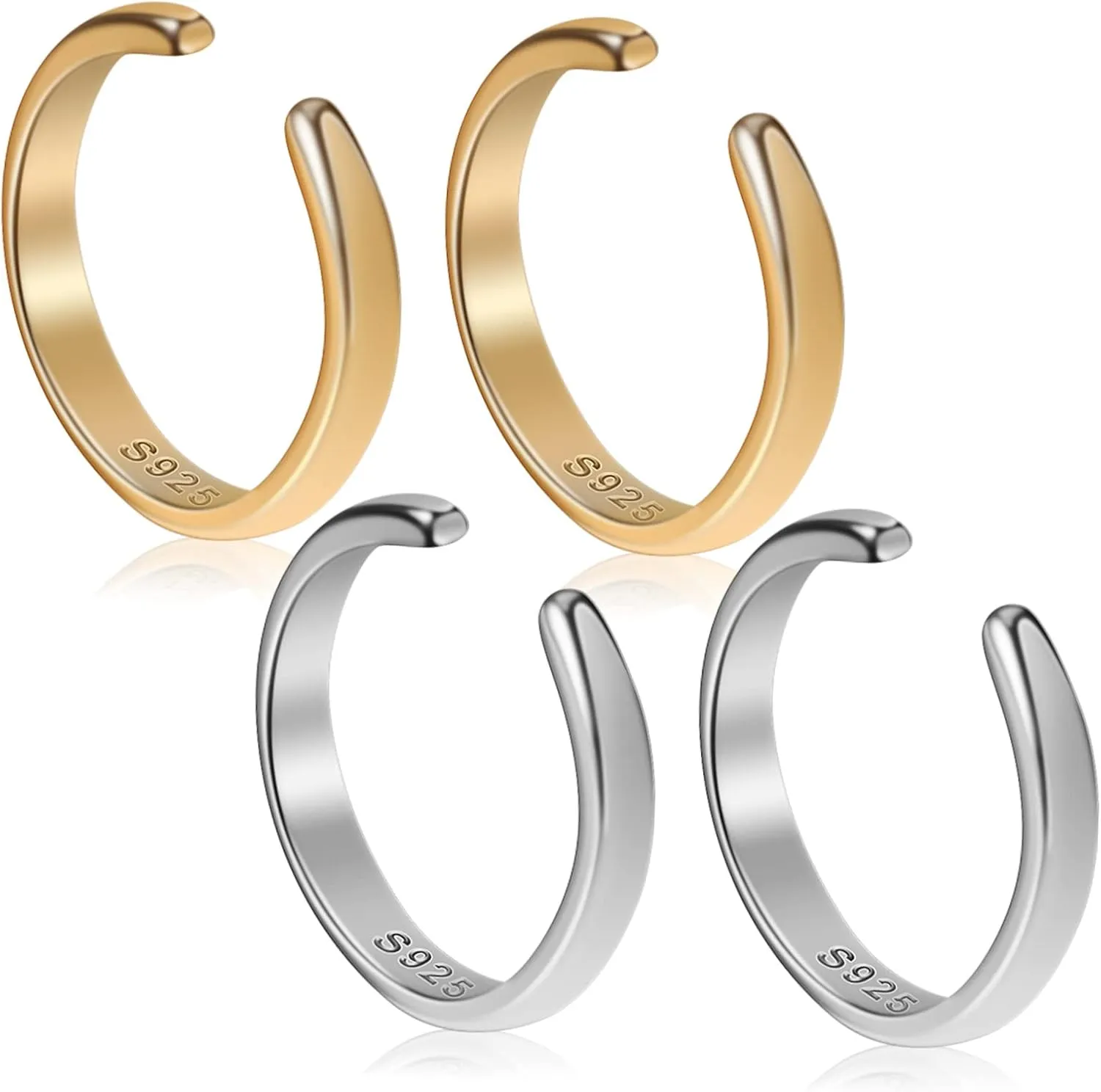 2 Pairs Non Piercing Cartilage Ear Cuffs Earrings Simple S925 Silver Cuff Earrings for Women
