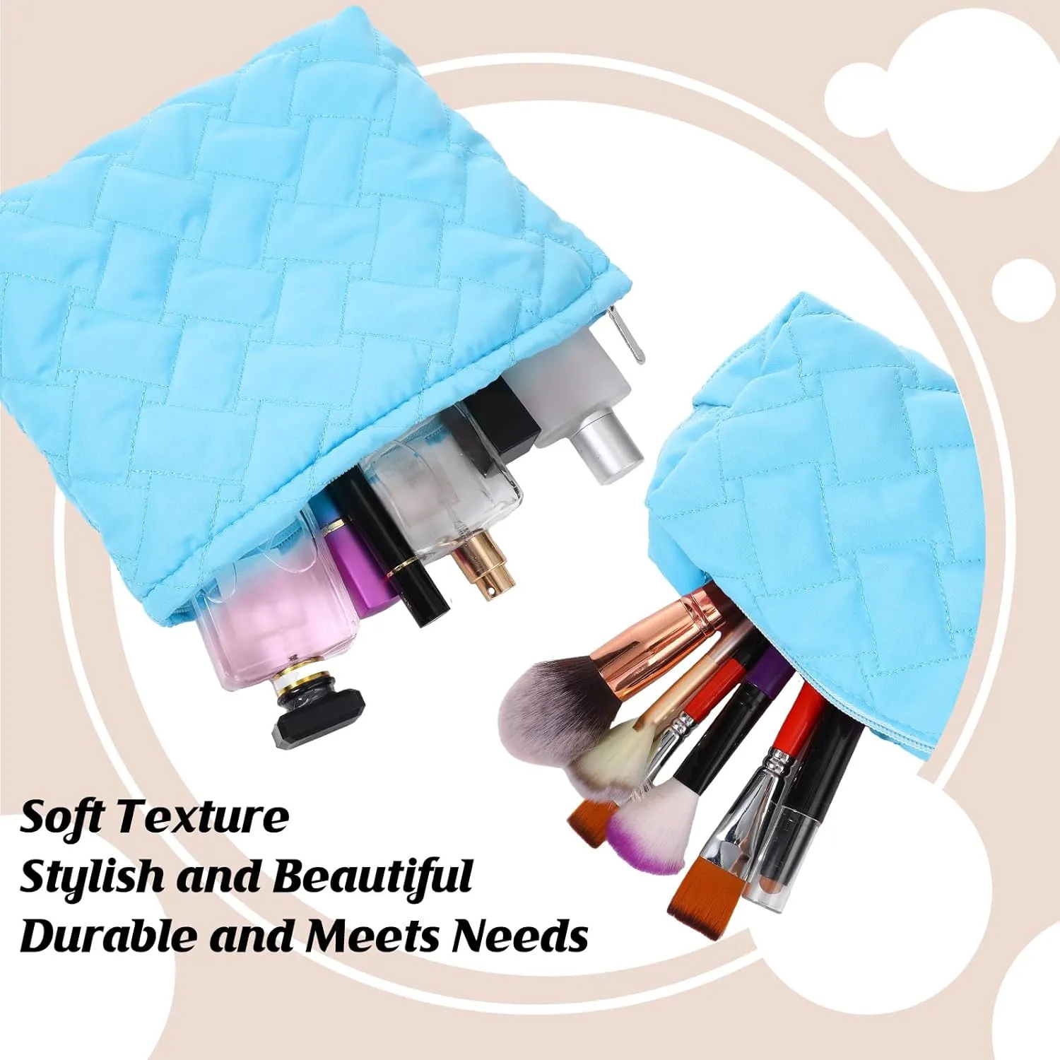 2 Pieces Quilted Makeup Bag Set for Women,Cosmetic Bag,Preppy Travel Make Up Bags for Women,Cute Puffer Travel Makeup Toiletry Bags Set, Easter Birthday Gifts for Teen Girls(Blue)