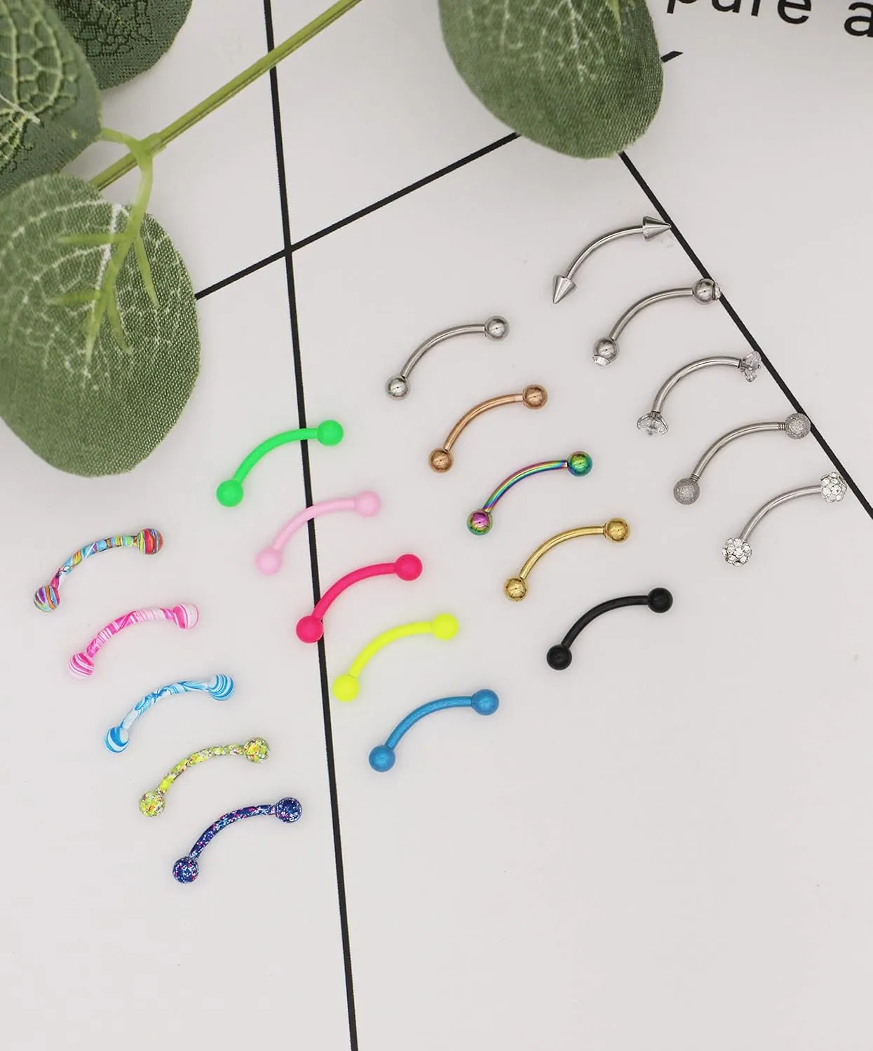 20-48Pcs 16G Eyebrow Piercing Rook Curved Barbell Kit Eyebrow Tragus Lip Rings for Women Men 8-10mm