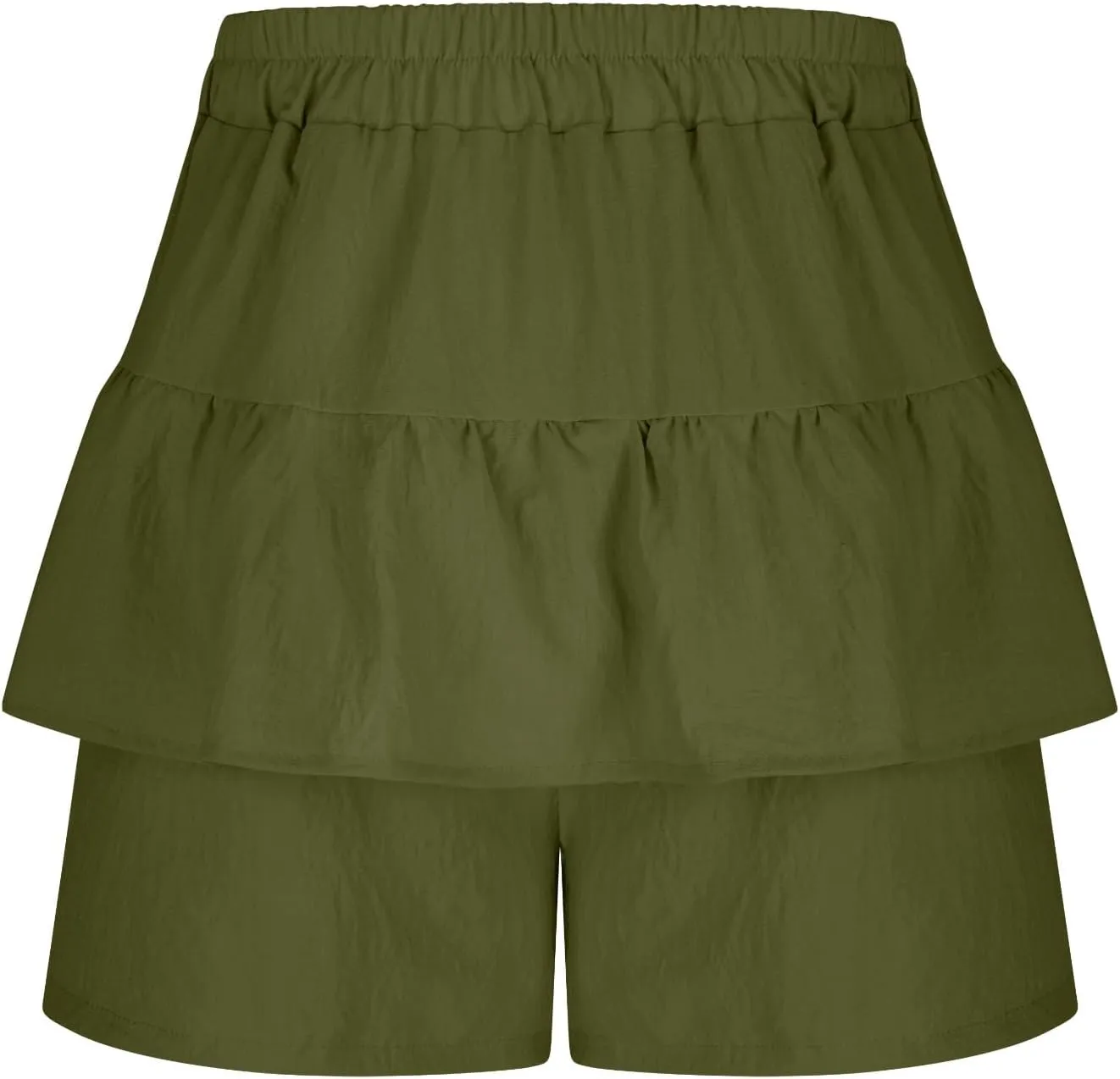 2025 Women's Summer Solid Color Shorts Ruffled High-Waisted Pleated Culotte Shorts  Trendy Casual Comfort Stretch