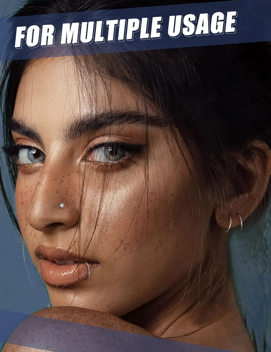 28PCS Hypoallergenic Nose Rings Hoops Studs - 316L Stainless Steel Nose Ring for Women Men - L Shaped CZ Nose Stud Hoop Nostril Piercings Jewelry Set 18G 20G 22G Silver Rose Gold Black Rainbow