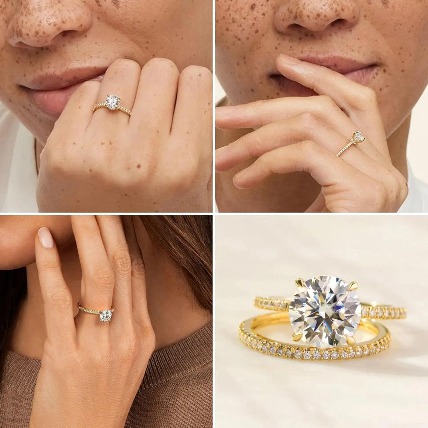 2CT Sterling Silver Engagement Rings AAAAA Cubic Zirconia CZ Wedding Promise Bands For Women Round Solitaire Simulated Diamond Silver/Gold Size 5-10
