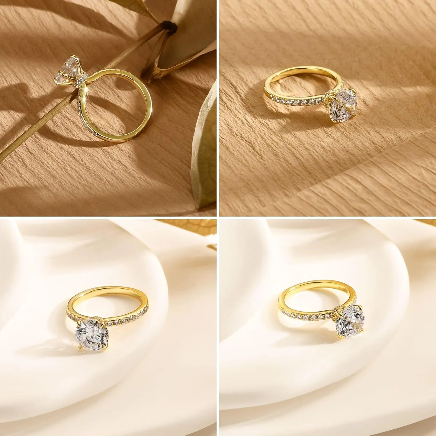 2CT Sterling Silver Engagement Rings AAAAA Cubic Zirconia CZ Wedding Promise Bands For Women Round Solitaire Simulated Diamond Silver/Gold Size 5-10