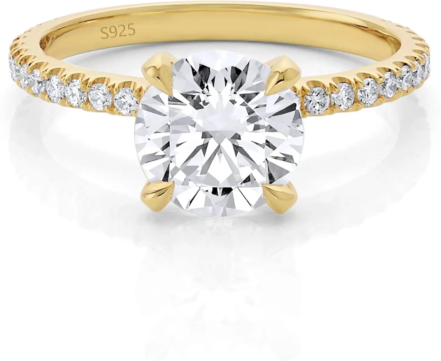 2CT Sterling Silver Engagement Rings AAAAA Cubic Zirconia CZ Wedding Promise Bands For Women Round Solitaire Simulated Diamond Silver/Gold Size 5-10