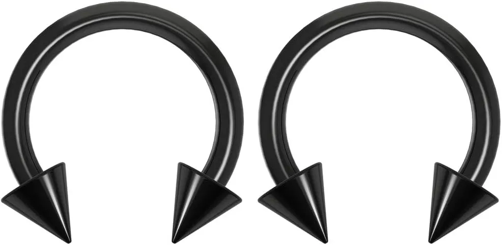 2pc 14g Dental-Grade Acrylic Black Horseshoe Hoop 4mm Spike Circular Barbells Earrings Cartilage Helix Septum Nose Lip Rings - 8mm