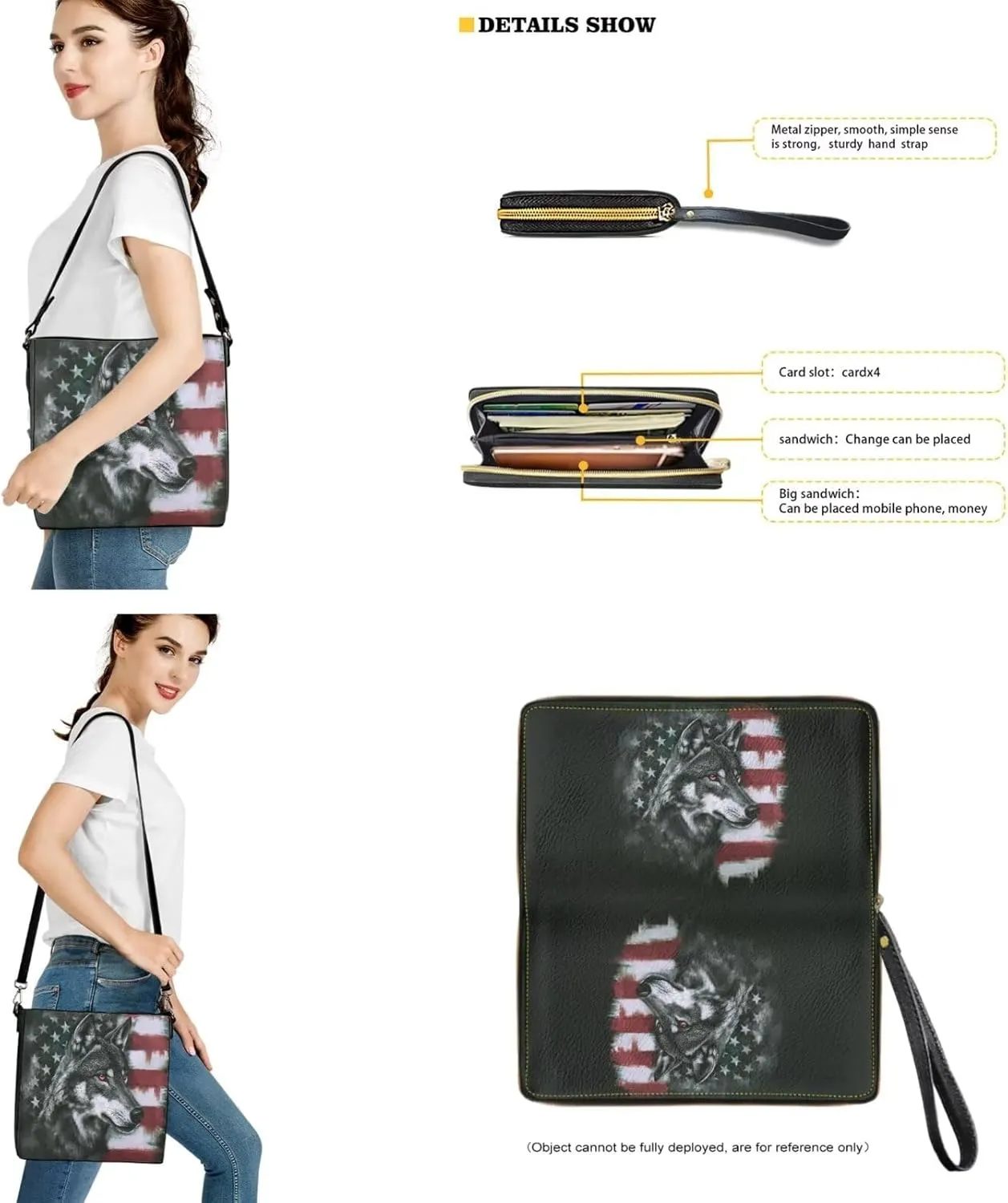 2PC Leather Purse and Wallet Set for Women Lady Large Crossbody Bucket Tote Bag with PU Wallet