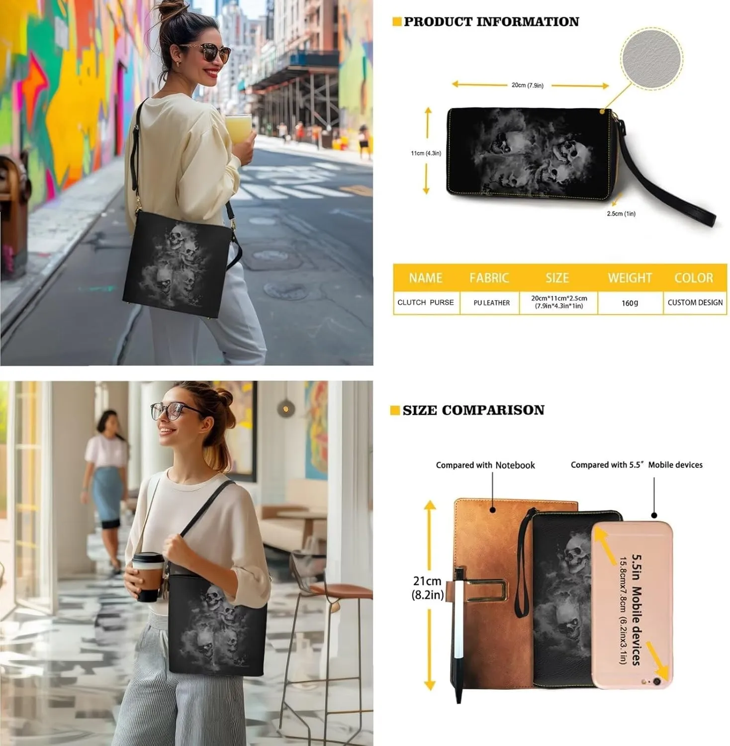 2PC Leather Purse and Wallet Set for Women Lady Large Crossbody Bucket Tote Bag with PU Wallet