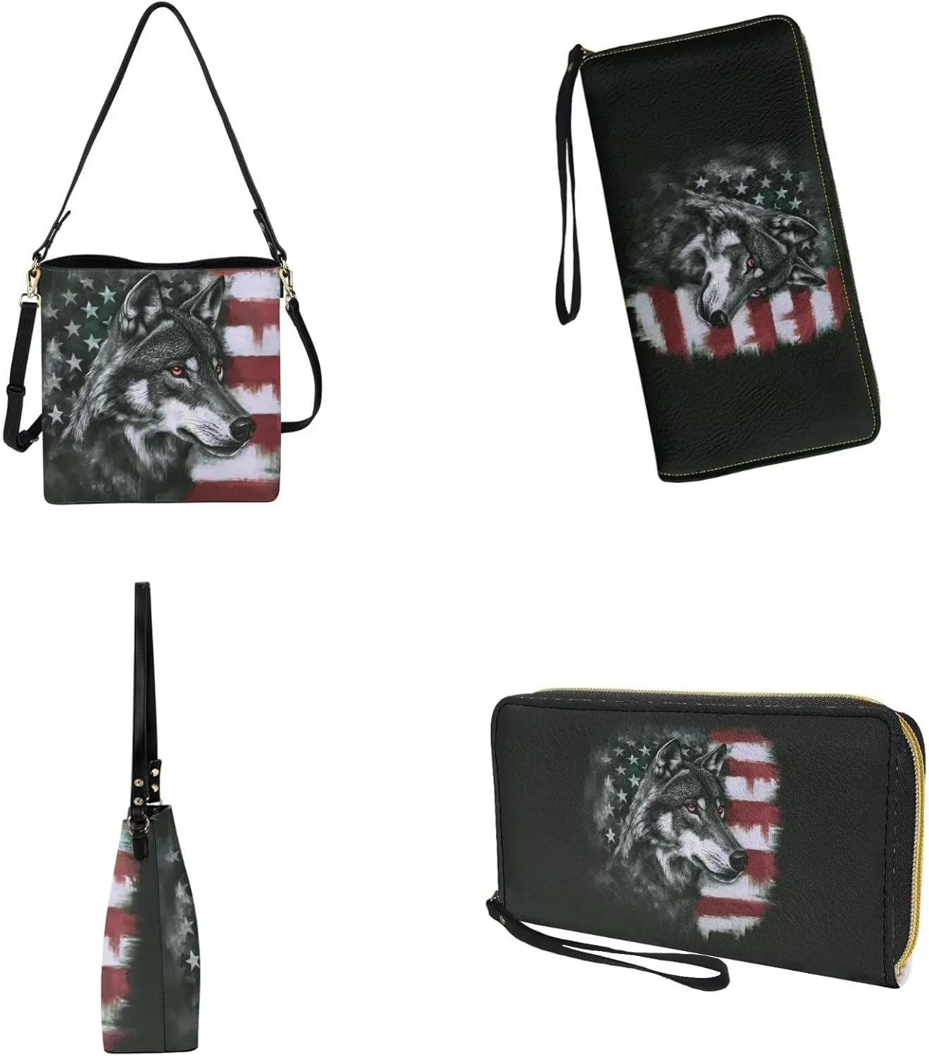 2PC Leather Purse and Wallet Set for Women Lady Large Crossbody Bucket Tote Bag with PU Wallet