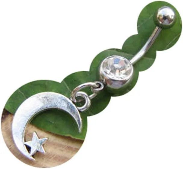 2Pcs Small Moon and Star Belly Button Ring, Navel Ring, Belly Button Jewelry, Body Jewelry