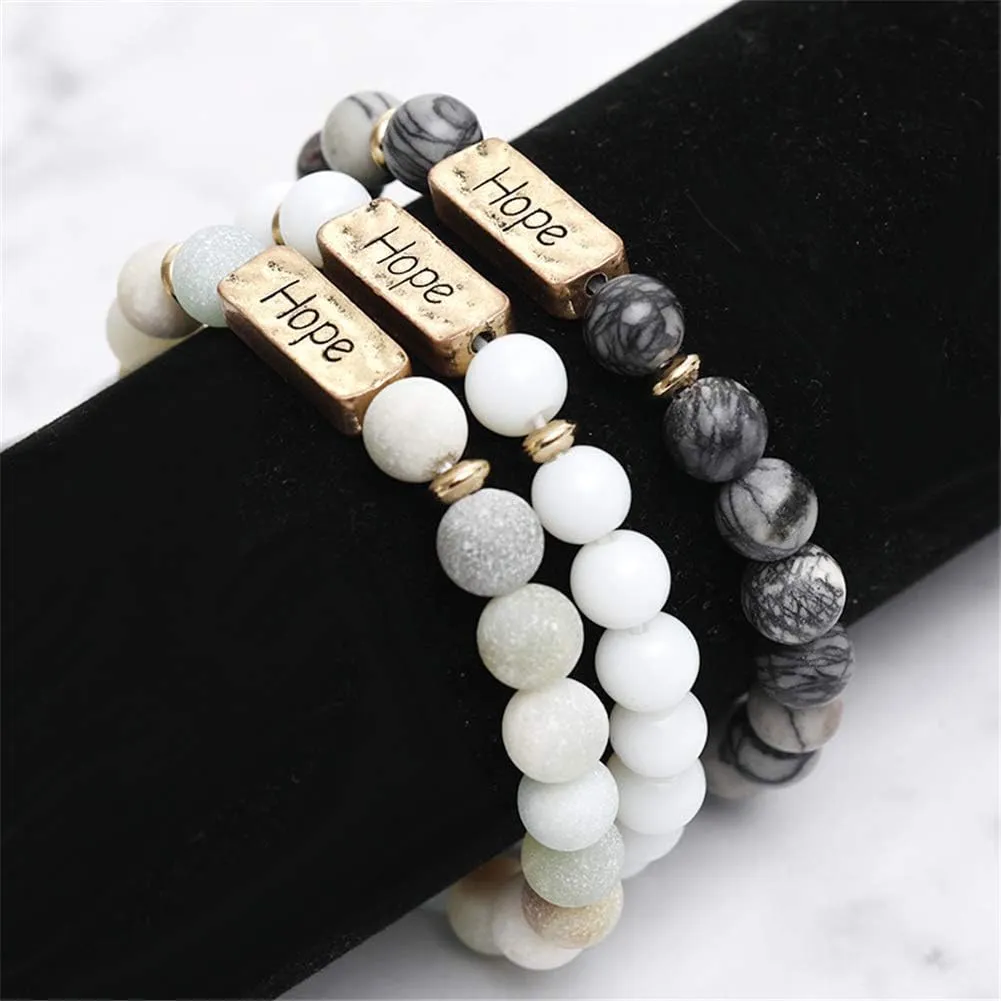 3 Pcs Natural Volcanic Stone Friendship Bracelets Handmade Beaded Stretch Bracelets (bra000001)