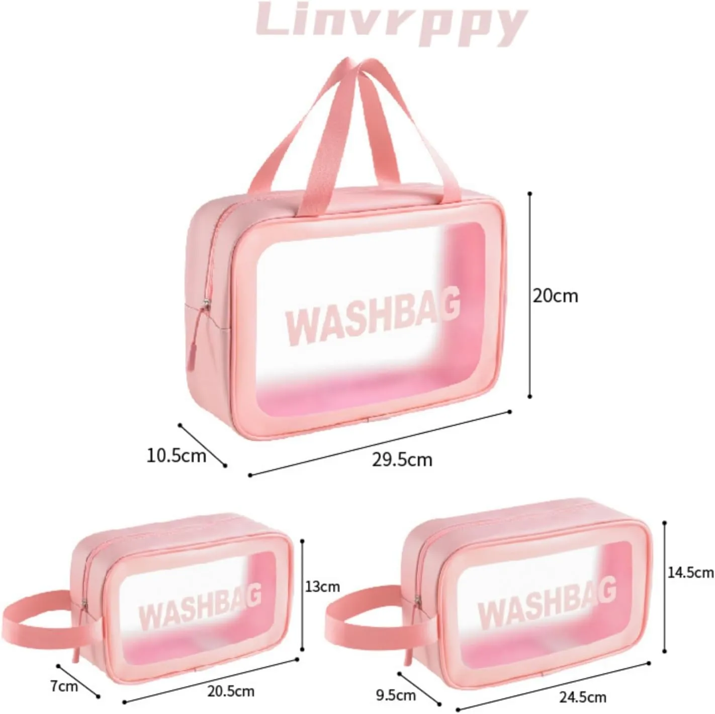 3-Piece Clear Travel Size Toiletries Washbag Set Waterproof PVC Cosmetic Organizer Leakproof Makeup & Toiletries Bags for Women & Men Perfect for Travel (Pink)