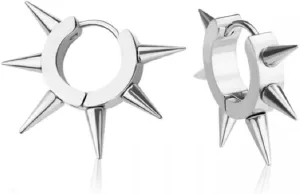 316L Stainless Steel Multi 6mm Spike Lined Huggie Hoop Earrings, Sold as a Pair