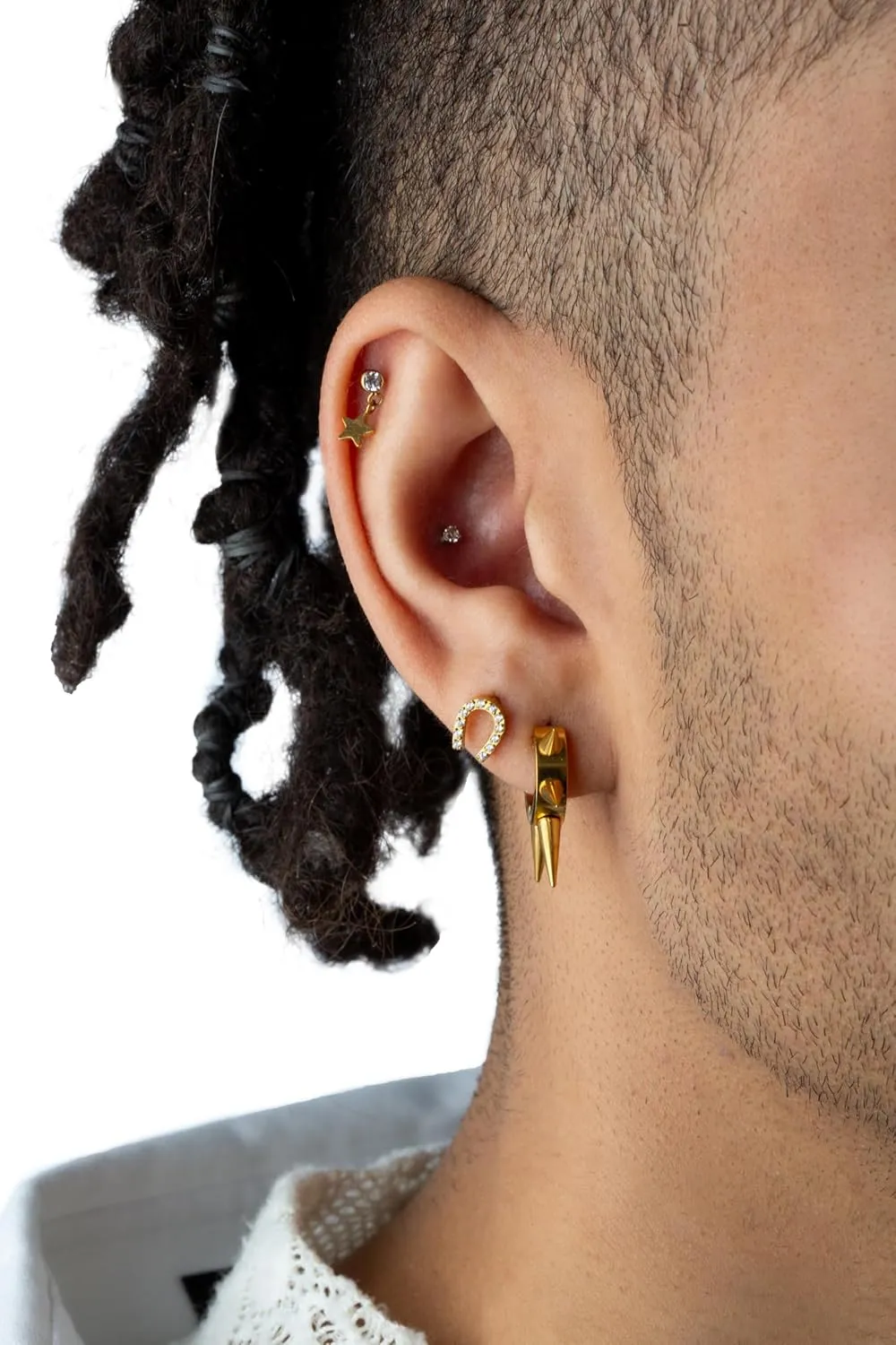 316L Stainless Steel Multi 6mm Spike Lined Huggie Hoop Earrings, Sold as a Pair