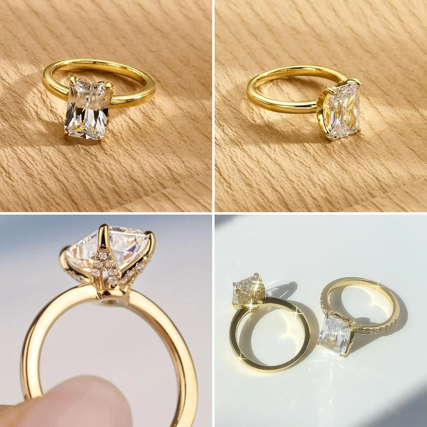 3CT 925 Sterling Silver Engagement Rings Radiant Cut AAAAA Cubic Zirconia CZ Wedding Promise Bands For Women Solitaire Simulated Diamond Silver/Gold Size 5-10