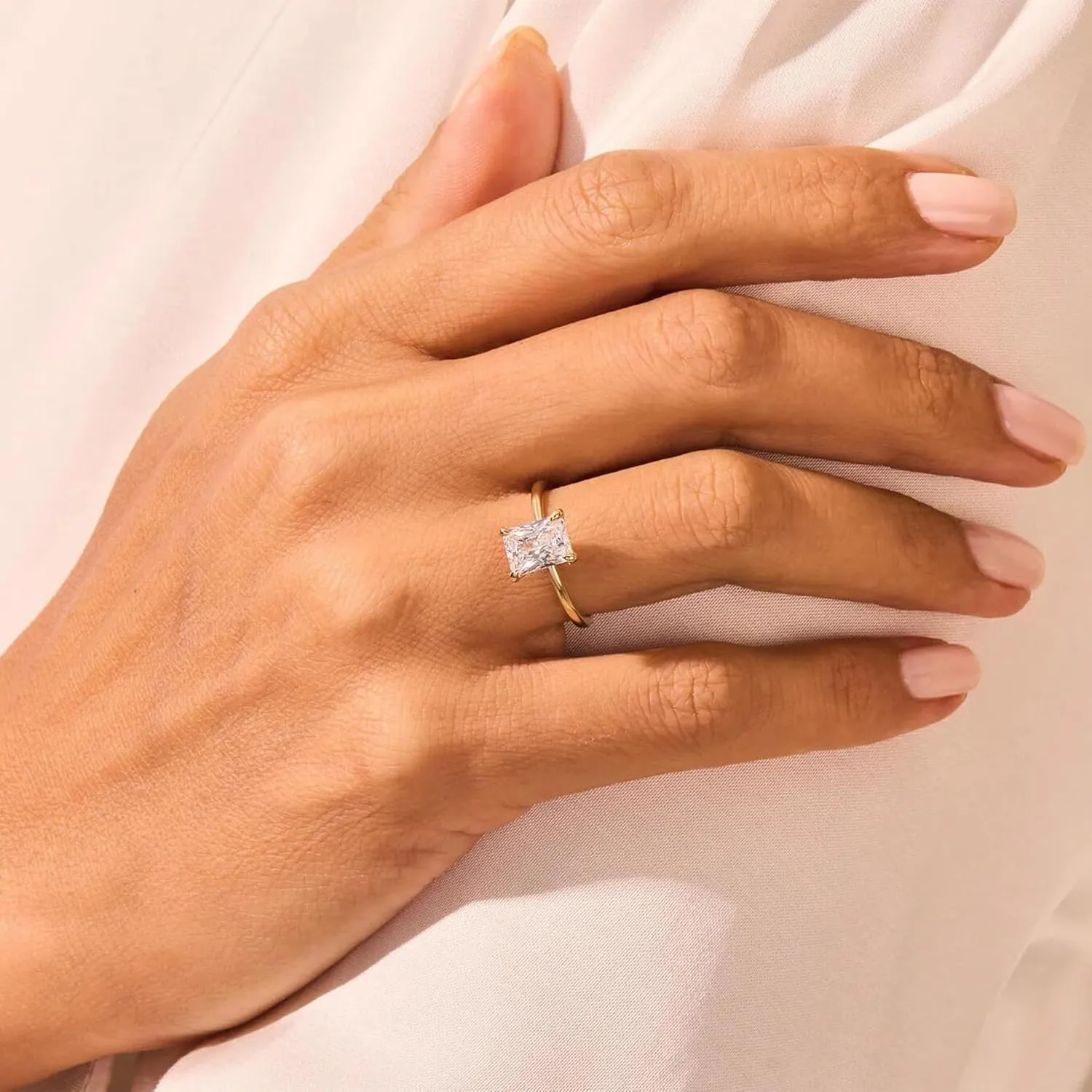 3CT 925 Sterling Silver Engagement Rings Radiant Cut AAAAA Cubic Zirconia CZ Wedding Promise Bands For Women Solitaire Simulated Diamond Silver/Gold Size 5-10