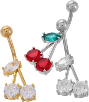 3pcs Bellybutton Jewelry Set Stylish Navel Rings for Women Cherry Belly Button Piercing Jewelry