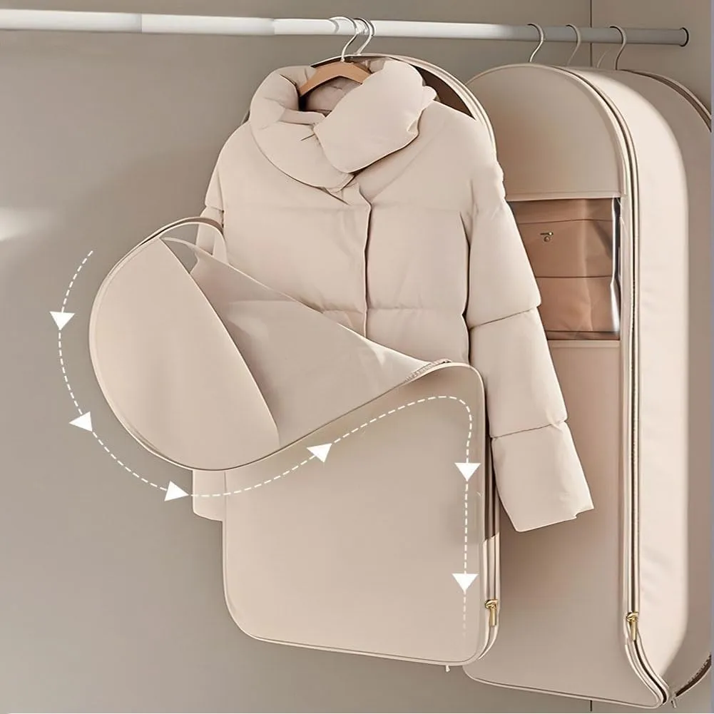 3PCS Hanging Garment Bag, Winter Coat Storage, Closet Storage, 2025 Space Saving Hanging Protector with Self Compression Zipper, Heavy Duty Garment Bag for Down jacketcoat (pink)