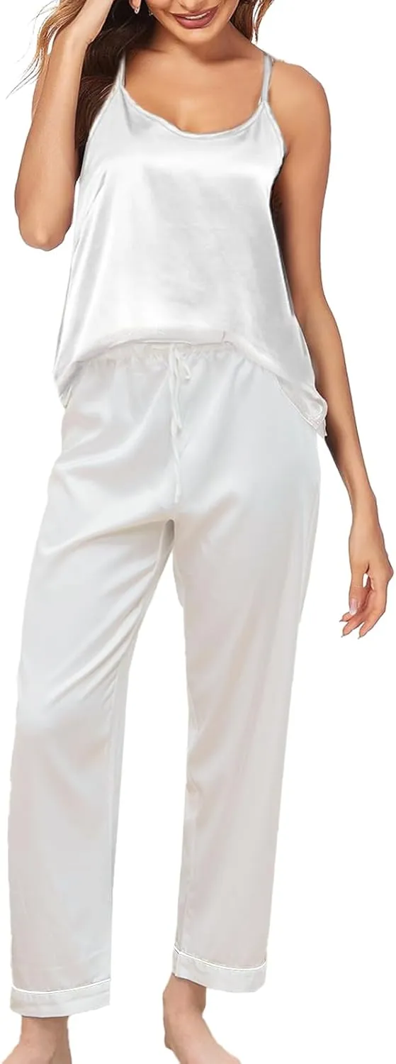 3Pcs Womens Satin Pajamas Set Silk Pj Sets Sexy Camisole Tops And Pants Silky Pajama XS-4XL Pjs Sleepwear
