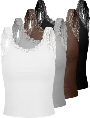 4 Pack Camisole for Women Lace Tank Tops Cami Soft Comfy Tank Cami Undershirt Lace Straps Top for Girl Women
