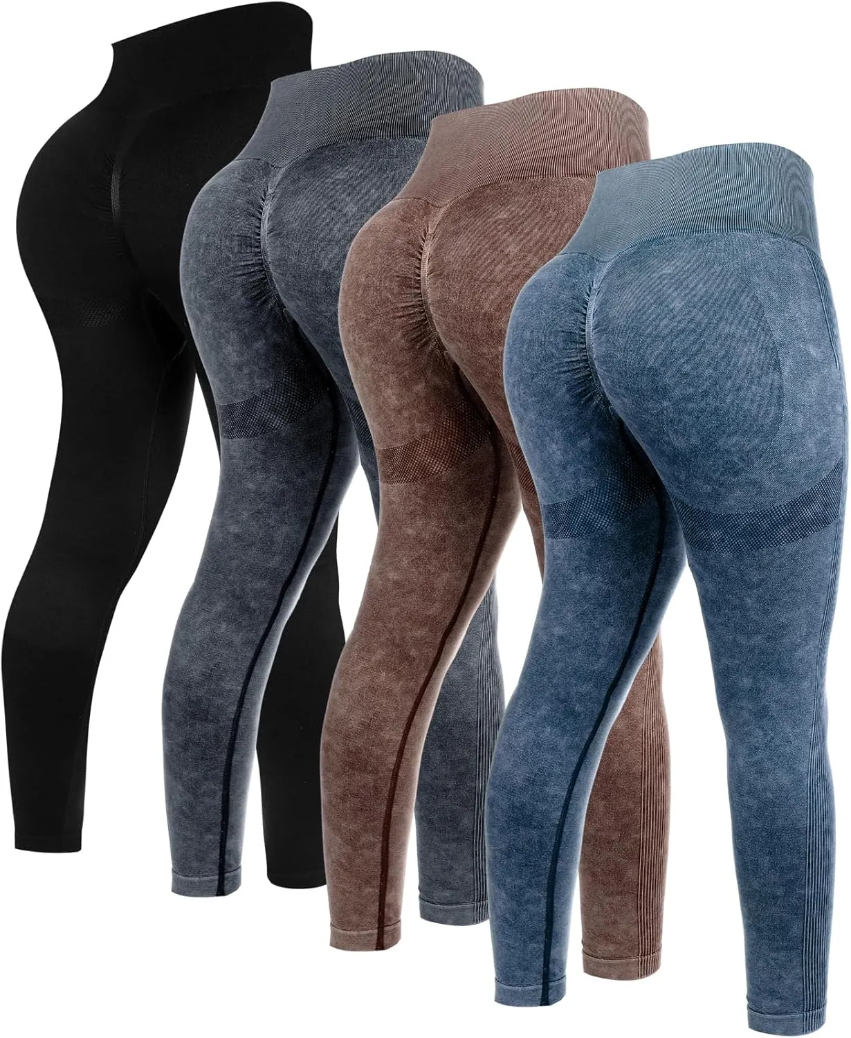 4 Pcs Womens Workout Leggings Tie Dye High Waisted Yoga Pants Seamless Scrunch Butt Lifting Compression Tights