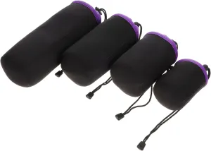 4Pcs Camera Lens Pouches Drawstring Lens Protector Bags for DSLR and Digital Camera Lenses Thick Neoprene Cases for Outdoor Travel and Daily Storage