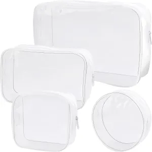 4pcs Clear Makeup Bags PVC Transparent Waterproof Toiletry Carry Pouch Portable Cosmetic Makeup Bag Plastic Organizer Bags with Zipper for Women Men Travel Vacation, 4 Sizes