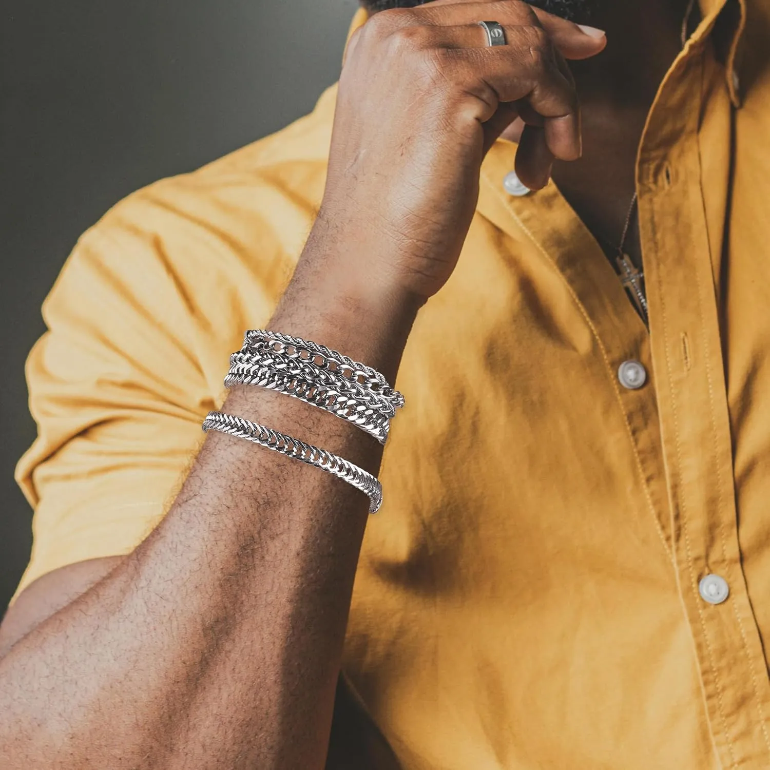 5 Pcs Stainless Steel Chain Bracelet for Men Women Cuban Curb Width Link Chain Bracelets Set Men Jewelry Gifts for Dad Boyfriend Husband, 7/7.5/8.3/9 Inch