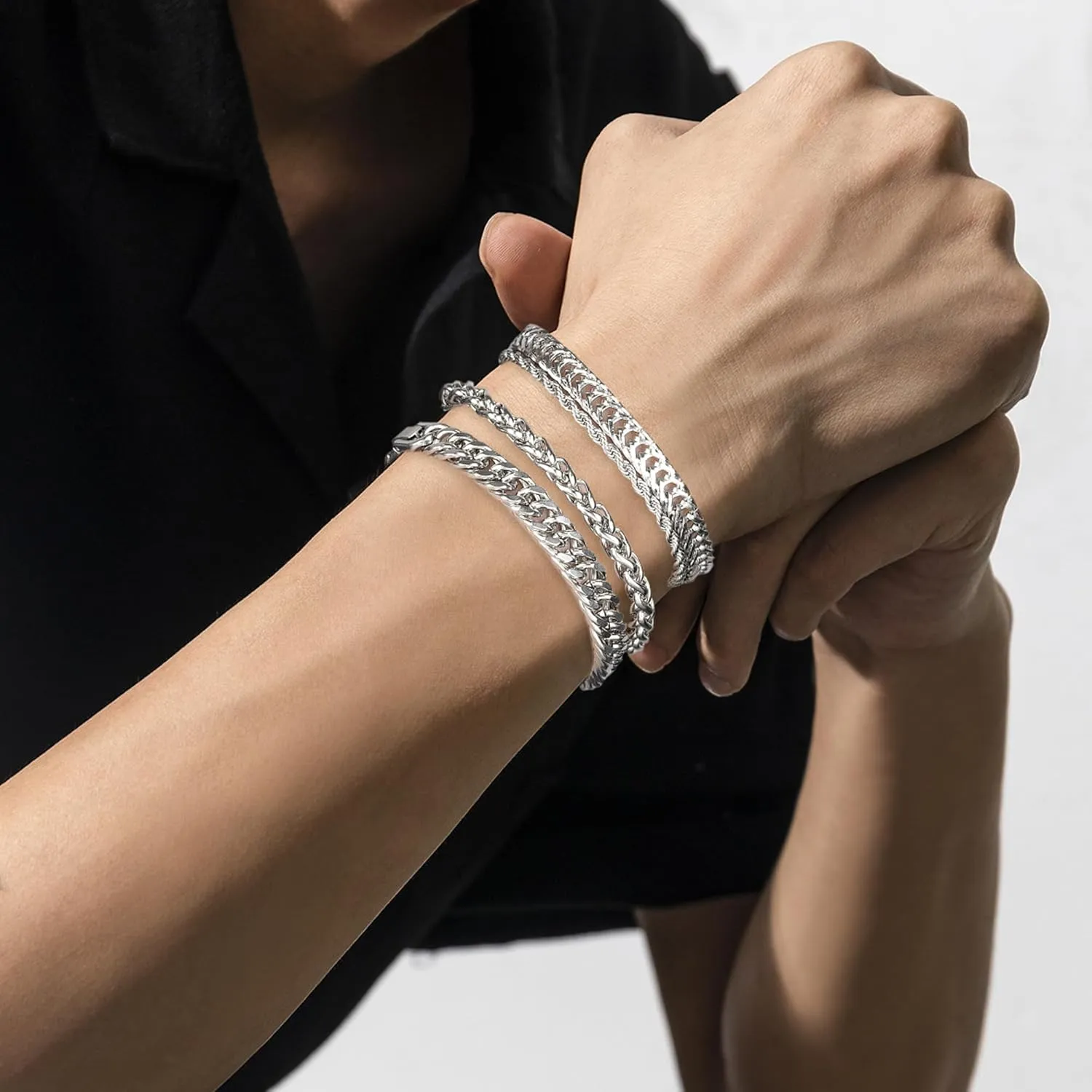 5 Pcs Stainless Steel Chain Bracelet for Men Women Cuban Curb Width Link Chain Bracelets Set Men Jewelry Gifts for Dad Boyfriend Husband, 7/7.5/8.3/9 Inch
