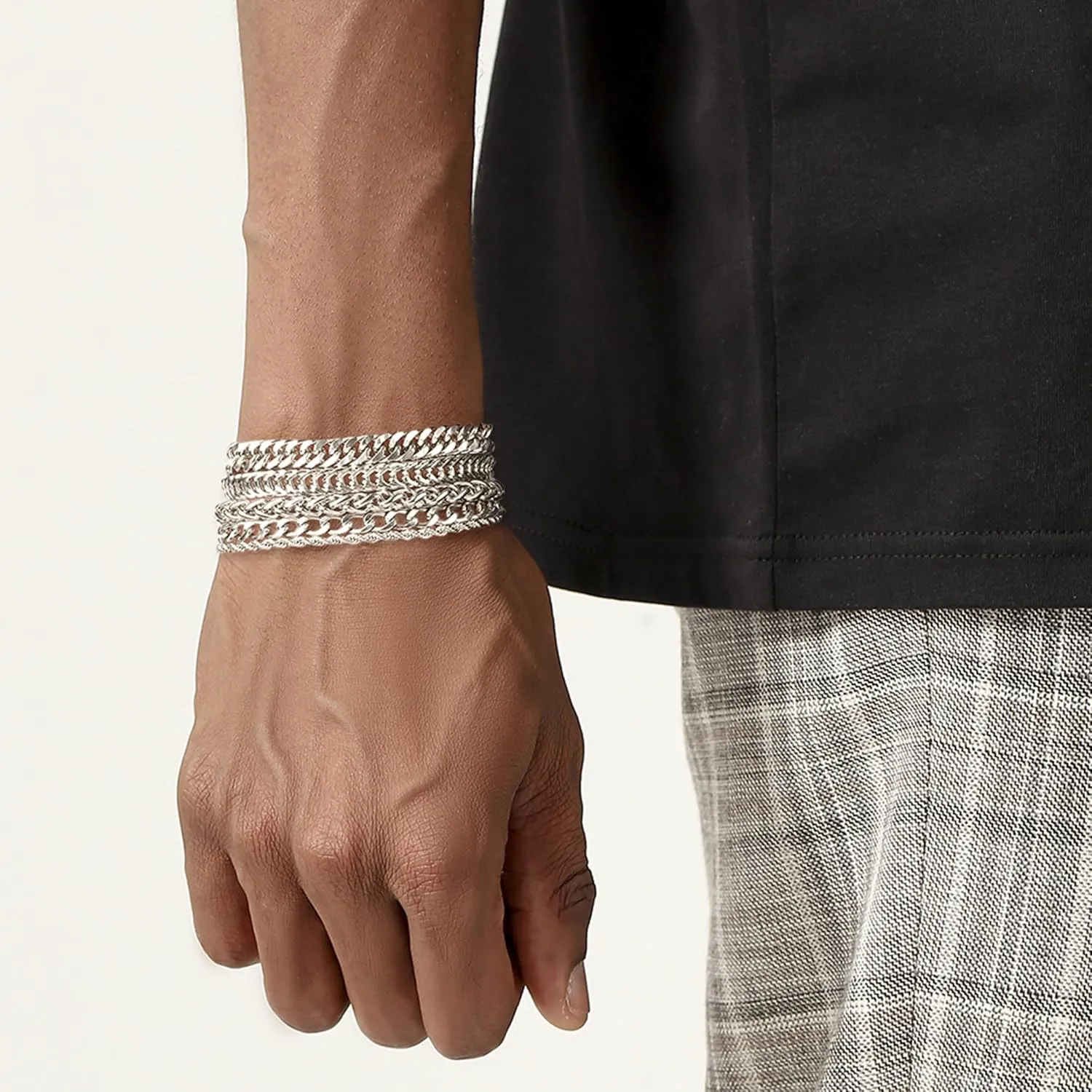 5 Pcs Stainless Steel Chain Bracelet for Men Women Cuban Curb Width Link Chain Bracelets Set Men Jewelry Gifts for Dad Boyfriend Husband, 7/7.5/8.3/9 Inch