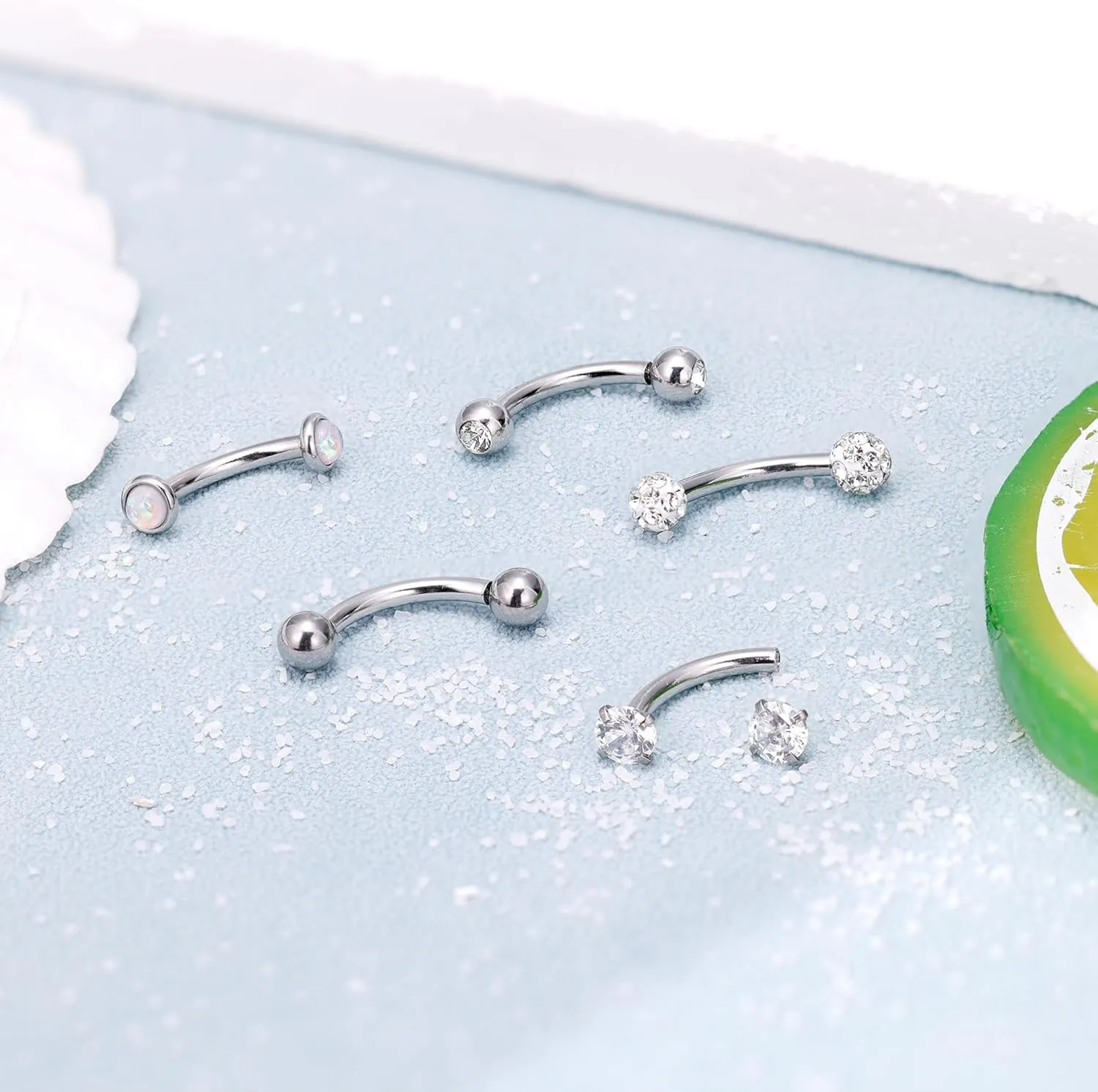 5PCS 14G 316L Stainless Steel Small Belly Button Rings for Women Tiny Simple Internally Threaded Navel Rings Hypoallergenic Petite CZ Opal Eyebrow Lip Daith Rook Piercing Jewelry 6-16MM