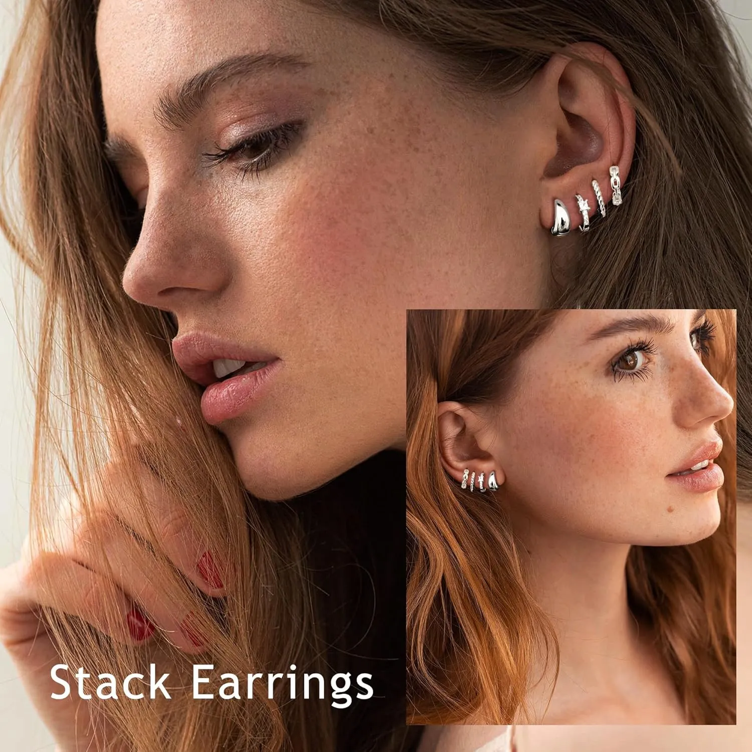 6 Pairs 14K Gold Plated Hoop Earrings for Women Trendy Chunky Hoop Earrings Stack Multipack Huggie Hoops Pearl Chain Dangle Gold Hoop Earrings Set