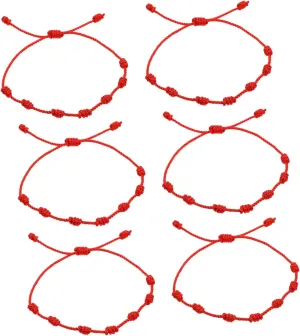 6pcs Red Cord Bracelet Hand Jewelry Knot Wristband Adjustable Rope Bangle Luck Symbol Jewelry
